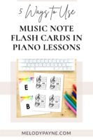 Picture of music note flash cards on a desk