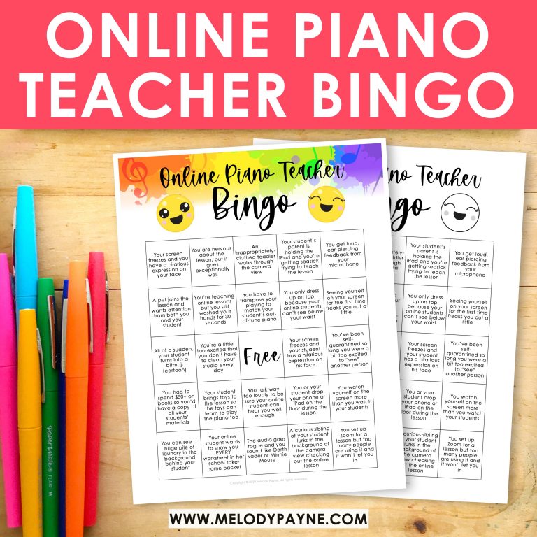 Online Piano Teacher BINGO by Melody Payne