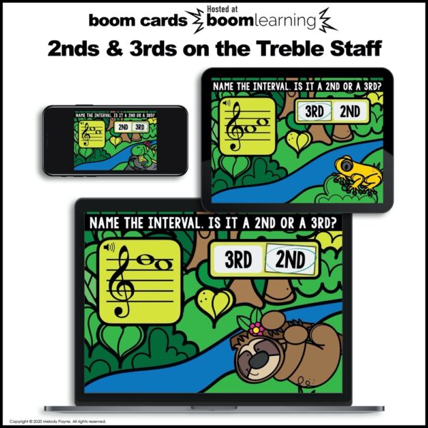 2nds & 3rds on the treble staff BOOM Cards by Melody Payne