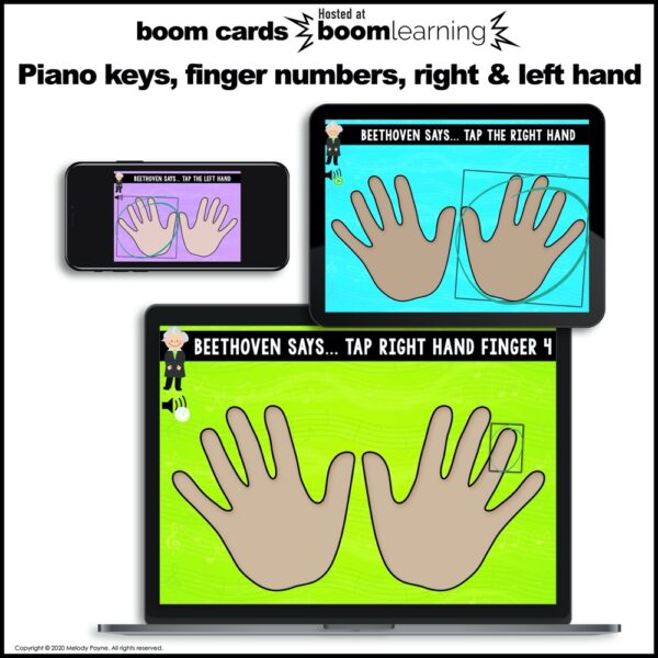 BOOM Cards: Beethoven Says! Piano Keys & Finger Numbers by Melody Payne