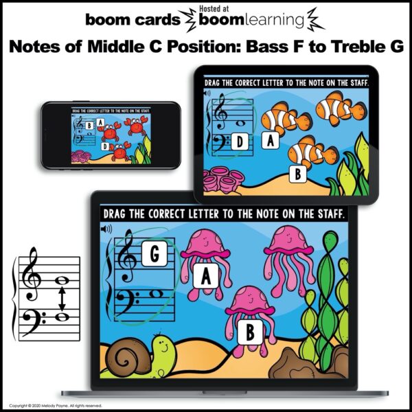 Boom cards for piano: Middle C position by Melody Payne