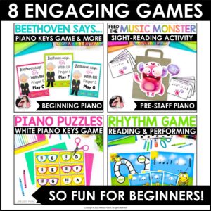 Beginning Piano MEGA BUNDLE of 14 Beginning Piano Games, Activities, Worksheets for Piano Lessons