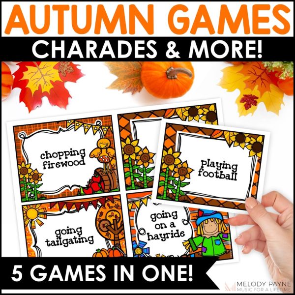 Charades & Games Bundle - Halloween, Fall, Christmas - 5 Fun Games in Each Set! Autumn cards such as going on a hayride, going tailgating, and more!