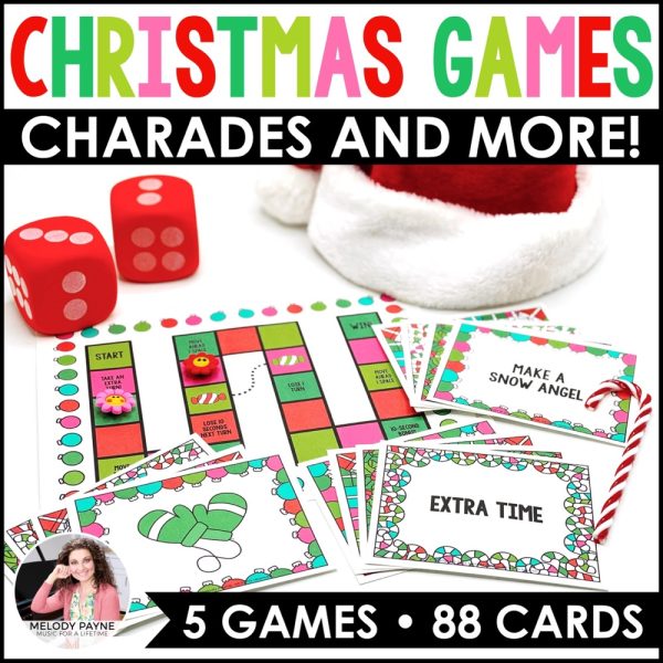 Charades & Games Bundle - Halloween, Fall, Christmas - 5 Fun Games in Each Set! Christmas cards such as making a snow angel, decorating a Christmas tree, and more!
