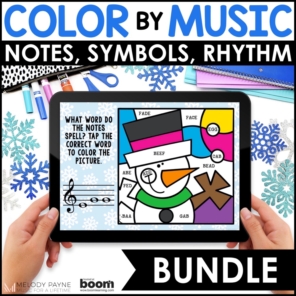 Color by Music Winter BOOM™ Cards Piano Lessons Bundle - Notes, Rhythm, Symbols