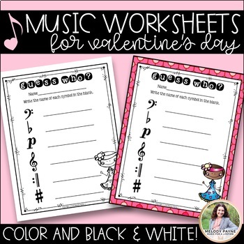 Valentine's Day Music Worksheets - Notes, Music Symbols, Rhythms