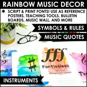 Rainbow Watercolor Music Classroom Decor BUNDLE – Posters, Symbols, Instruments, Rules, & More!