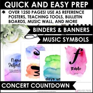 Rainbow Watercolor Music Classroom Decor BUNDLE – Posters, Symbols, Instruments, Rules, & More!