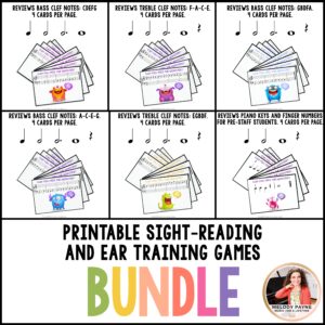 Feed the Music Monster Printable Piano Sight-Reading and Ear Training Games BUNDLE