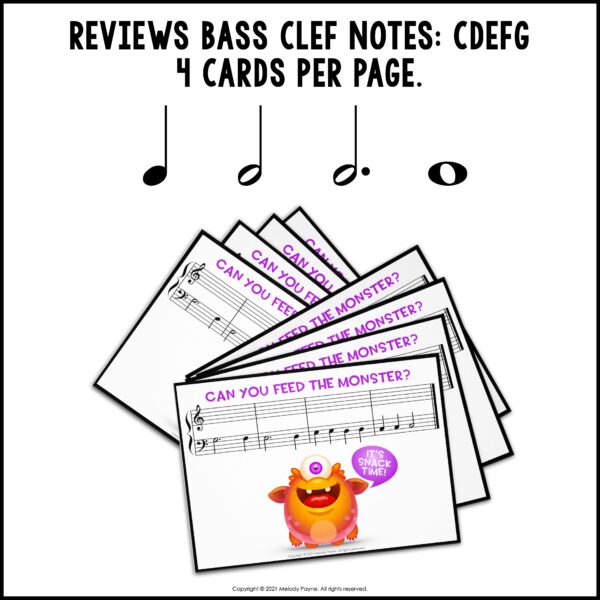 Feed the Music Monster Printable Sight-Reading and Ear Training Game - Bass Clef CDEFG