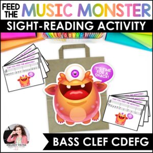 Feed the Music Monster Printable Sight-Reading and Ear Training Game – Bass Clef CDEFG