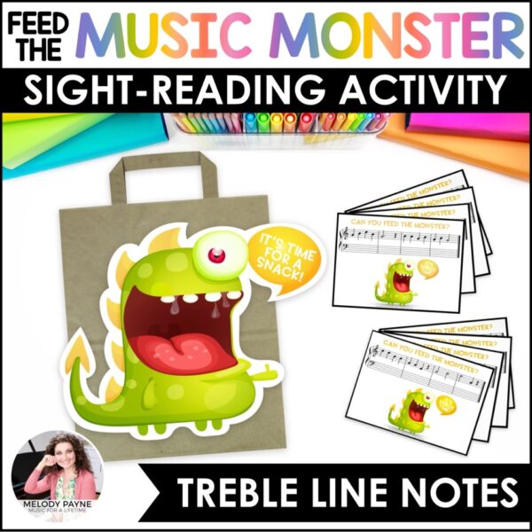 Feed the Music Monster Printable Sight-Reading and Ear Training Game - Treble Clef Line Notes EGBDF