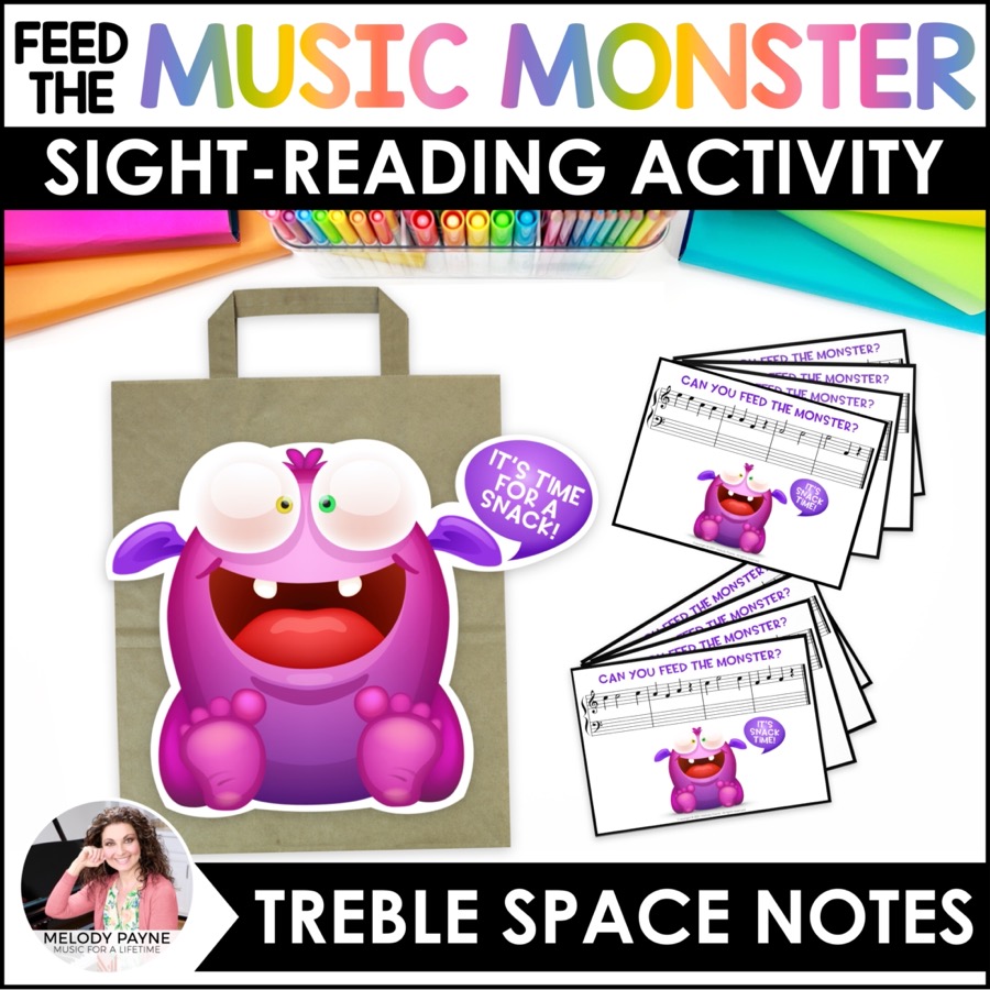 Feed the Music Monster Printable Sight-Reading and Ear Training Game: Treble Clef Space Notes FACE