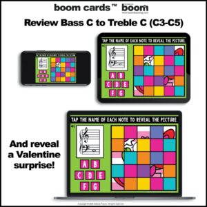 Treble and Bass Clef Valentine Mystery Image Reveal Music Boom Cards™