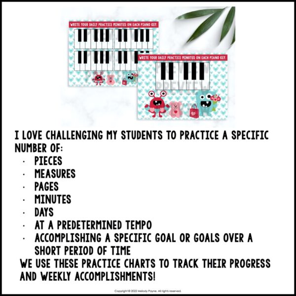 Valentine's Day Piano Practice Challenge Charts