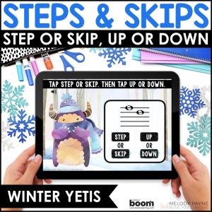 Intervals – Steps & Skips Up & Down BOOM Cards™ for Piano Lessons Winter Yetis
