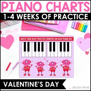 Valentine's Day Piano Practice Charts for Piano Lessons - Track 1 to 4 Weeks