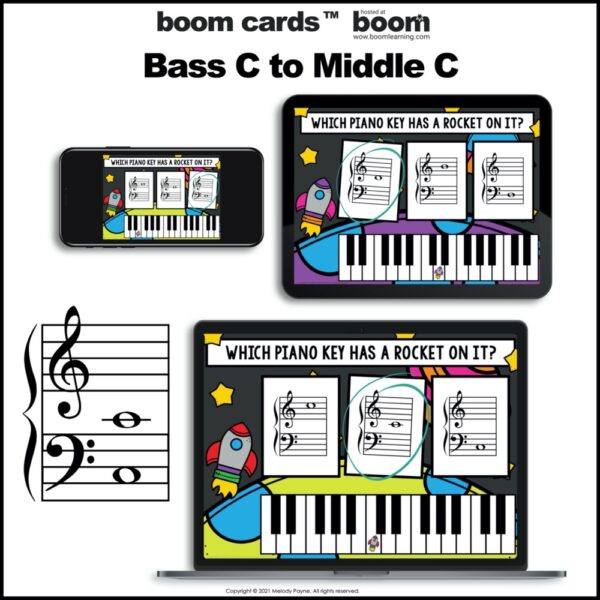 Grand Staff Note Reading and Piano Keys Boom Cards™