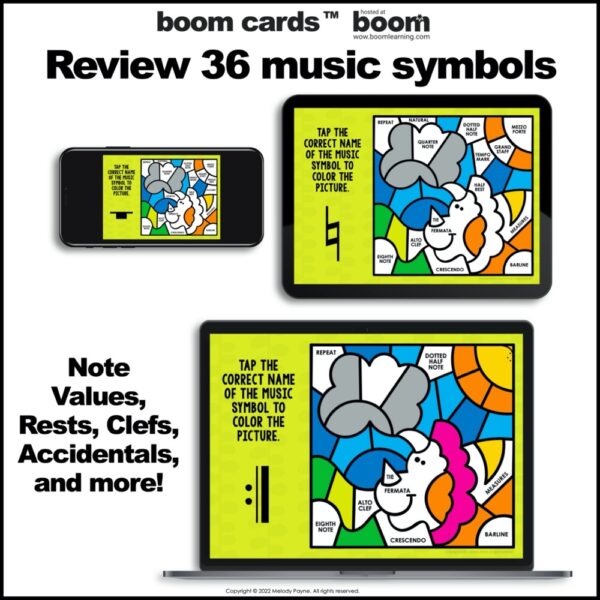 Music Boom Cards™: Color by Music Symbols Dinosaur Scene