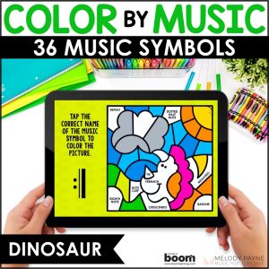 Color by Music Dinosaur BOOM™ Cards – Music Symbols and Terms for Piano Lessons