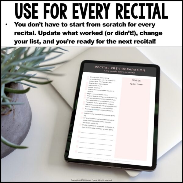 Editable Recital Planner for Piano Teachers