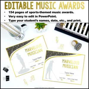 Editable End of Year Sports and Athletes Music Awards Certificates