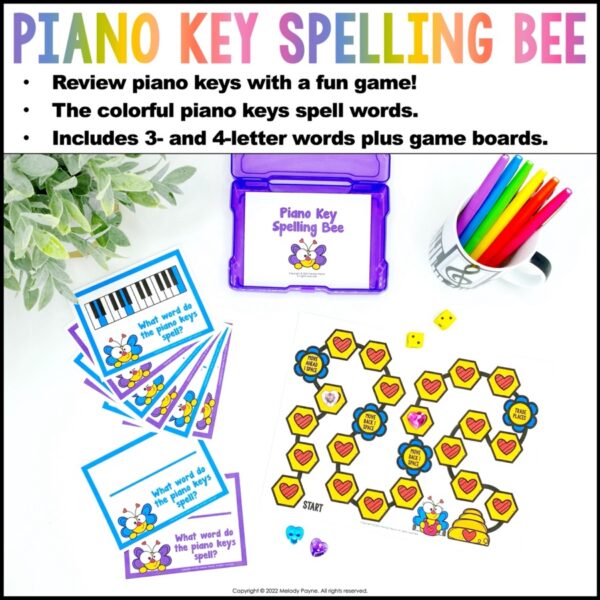Piano Keys Spelling Bee Game for Beginning Piano Lessons