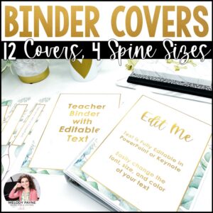 Editable Teacher Binder Covers & Spines: Eucalyptus, Gold, and Marble Design