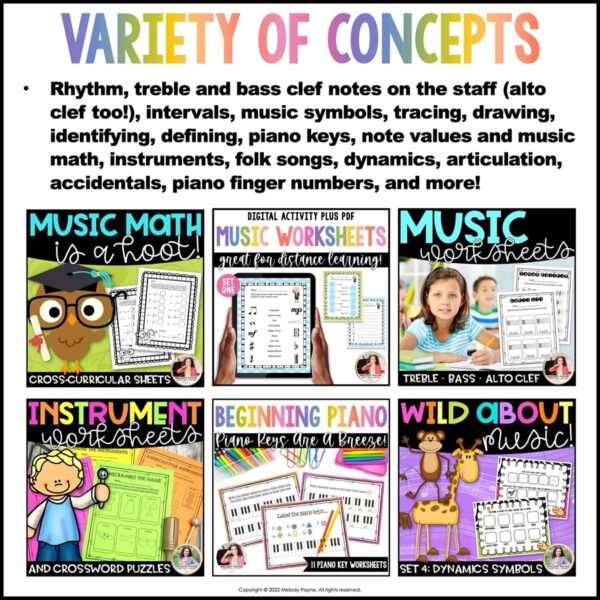 Music Worksheets Mega Bundle for Piano Lessons and Music Class
