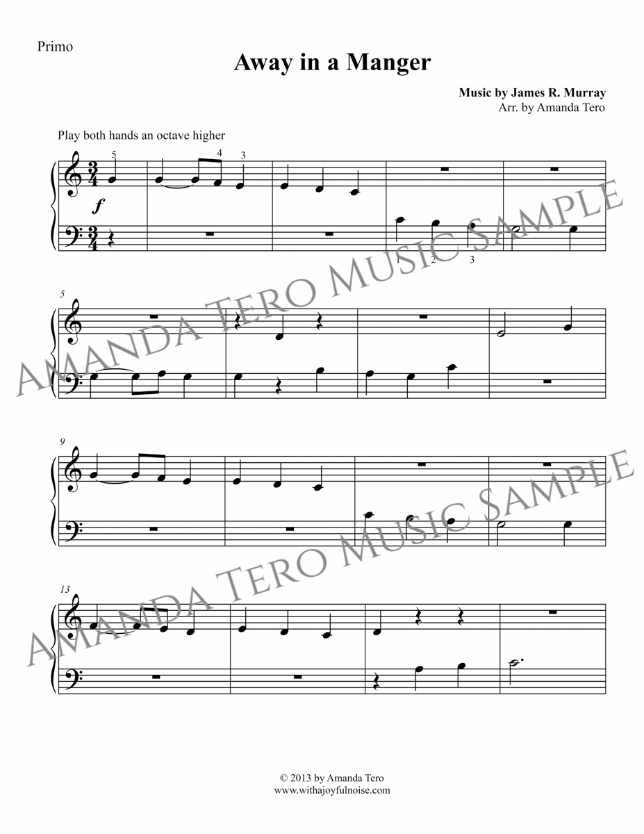 Away in a Manger – primer Christmas piano duet sheet music