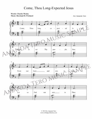 Come, Thou Long-Expected Jesus – beginner/elementary Christmas piano sheet music solo