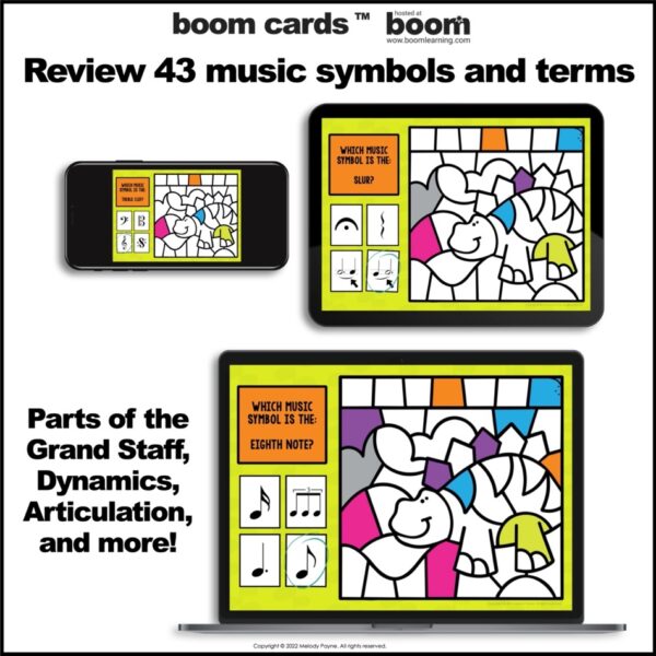 Color by Music Dinosaur BOOM™ Cards Piano Bundle - Symbols, Terms, Definitions