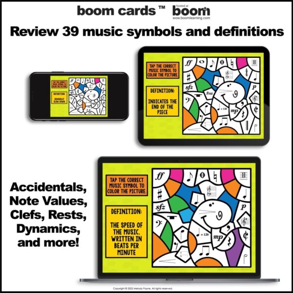 Music Boom Cards™ BUNDLE: Dinosaurs Color by Music Symbols, Terms, & Definitions
