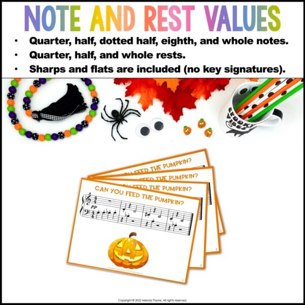 Feed the Pumpkin Halloween Sight-Reading and Ear Training Game in Middle C Position