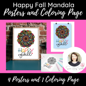 Happy Fall Mandala Posters and Coloring Page