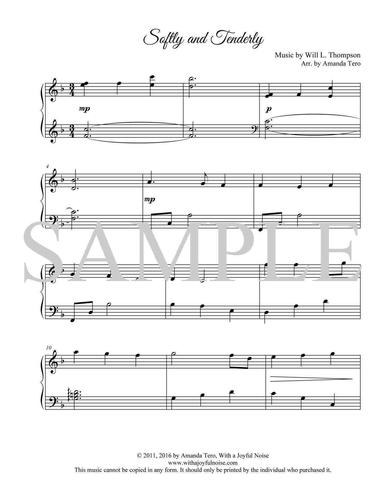 Softly and Tenderly Jesus is Calling – intermediate piano sheet music solo