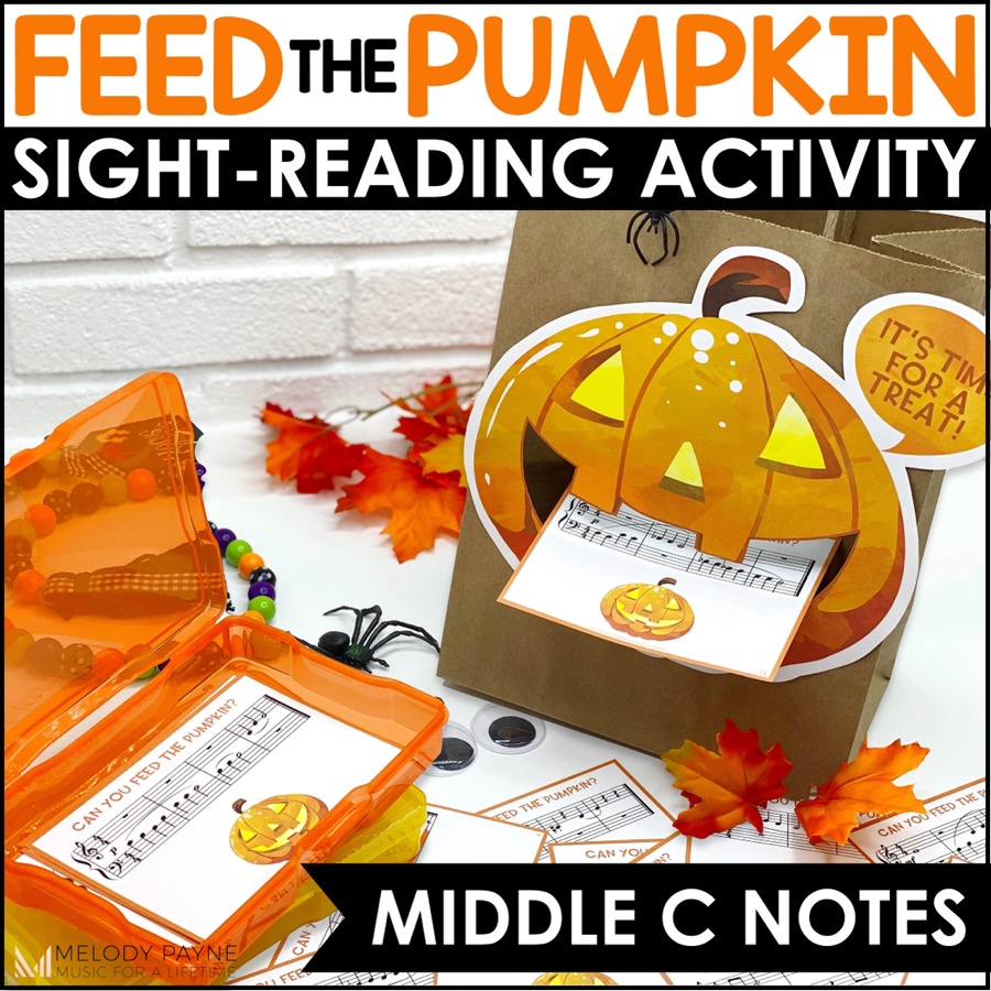 Halloween Music Game: Feed the Pumpkin Sight-Reading in Middle C Position