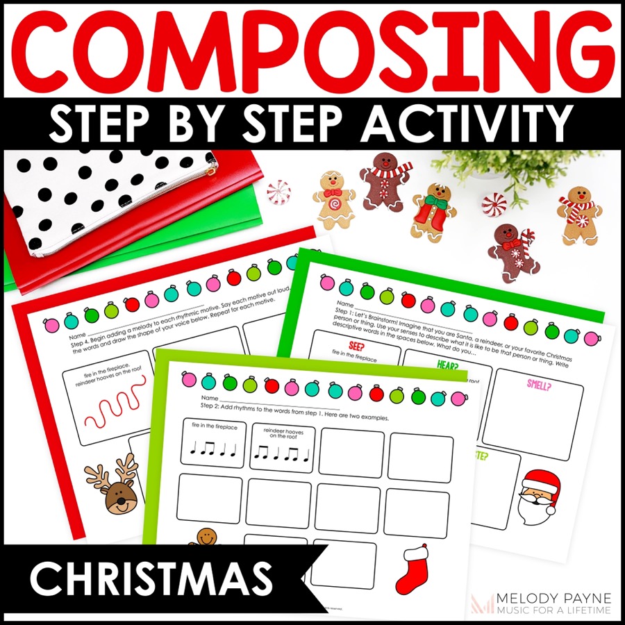 Christmas Composing Guided Music Composition Activity and Worksheets for Piano Lessons and Elementary Music Class
