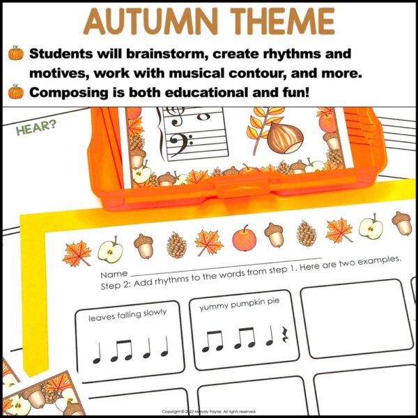 Students will compose their very own Fall-themed song with this fun and engaging Autumn composing activity for piano lessons and music class!