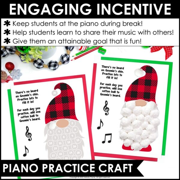 Christmas Piano Practice Craft - Gnome for the Holidays engaging incentive