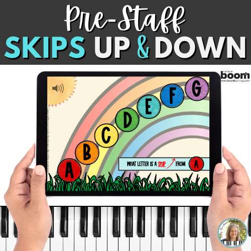 Pre-staff musical alphabet skips up and down BOOM Cards activity