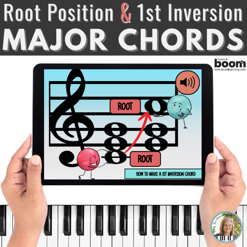 Root position and 1st inversion major triads on the staff Boom Cards