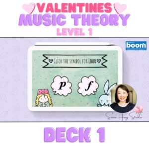 Valentine's Day-themed Music Theory Level 1 Boom cards are the perfect activities for your private piano or group piano classes. Deck 1 contains 25 boom cards, an ideal number of cards to play for 5 to 10 min activities. Gamification is a way to make learning fun!