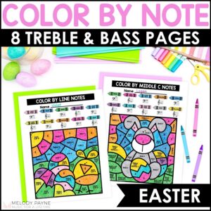 Easter Color by Note Pages for Elementary Music and Piano – Treble & Bass Clef