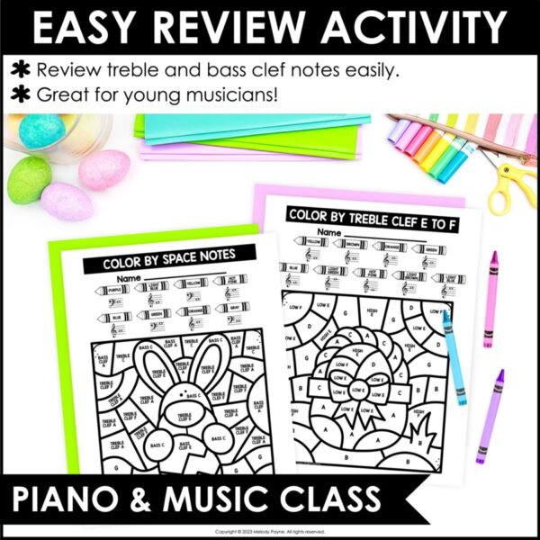 Easter Color by Note Pages for Elementary Music and Piano Lessons