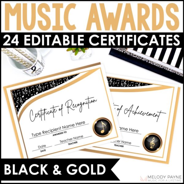 Printable Editable Music Awards Certificates for Piano and Music Class