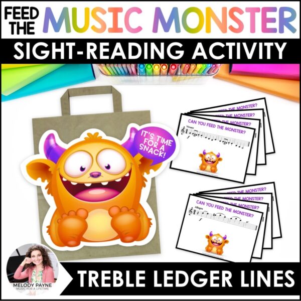 Treble Clef Ledger Lines Game - Feed the Music Monster Sight-Reading & Ear Training for Piano Lessons