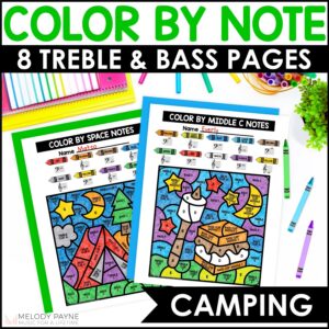 Camping Color by Note Pages for Piano Lessons and Elementary Music
