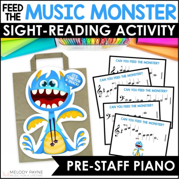 Pre-Reading Beginning Piano Game - Feed the Music Monster Sight-Reading & Ear Training Game for Pre-Staff Piano