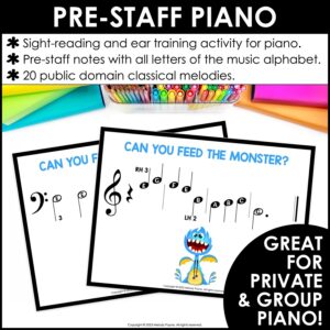 Pre-Reading Beginning Piano Game – Feed the Music Monster Sight-Reading & Ear Training